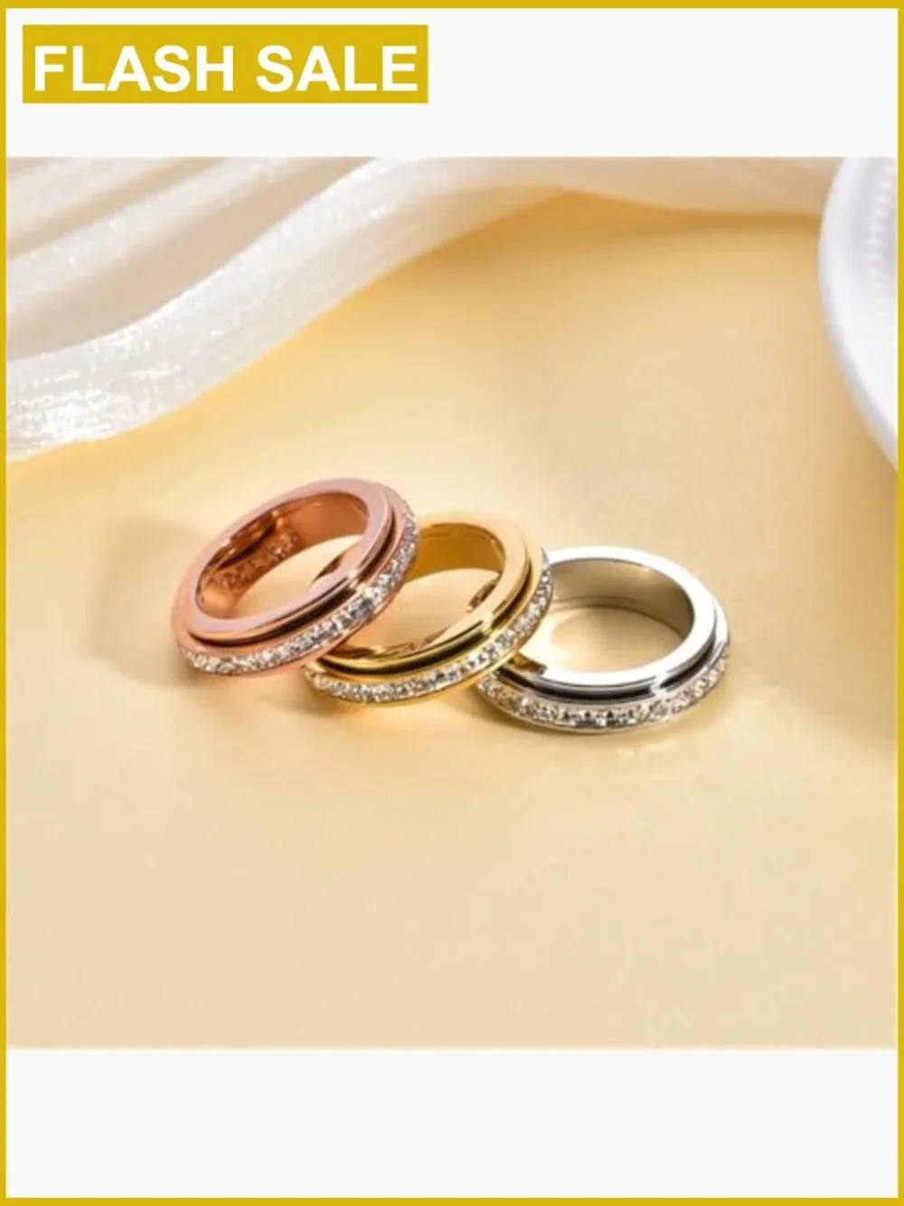 Titanium Steel Cubic Zirconia Spinner Ring - Anxiety Relief Fidget Jewelry